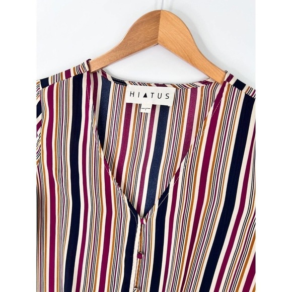 Hiatus Multicolor Button Front Striped Blouse Long Sleeve Tie Hem Womens Medium - Picture 5 of 8